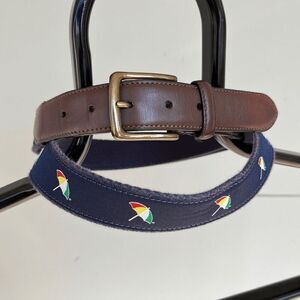 Navy Arnold Palmer Umbrella Logo Embroidered Web Golf Belt, cotton leather